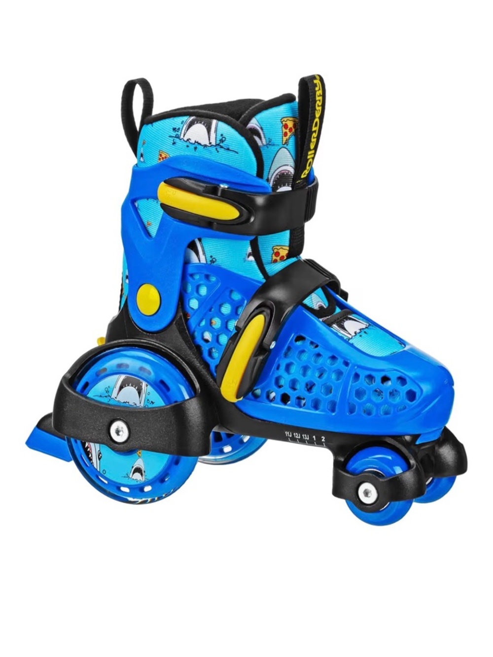Roller Derby Fun Roll Kids Adjustable Blue Pizza Shark Roller Skates Sizes 7-11